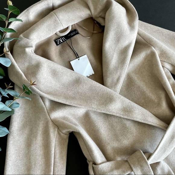Zara • Long Sleeve Hooded Belted Wrap Coat Beige Size S - Picture 6 of 11